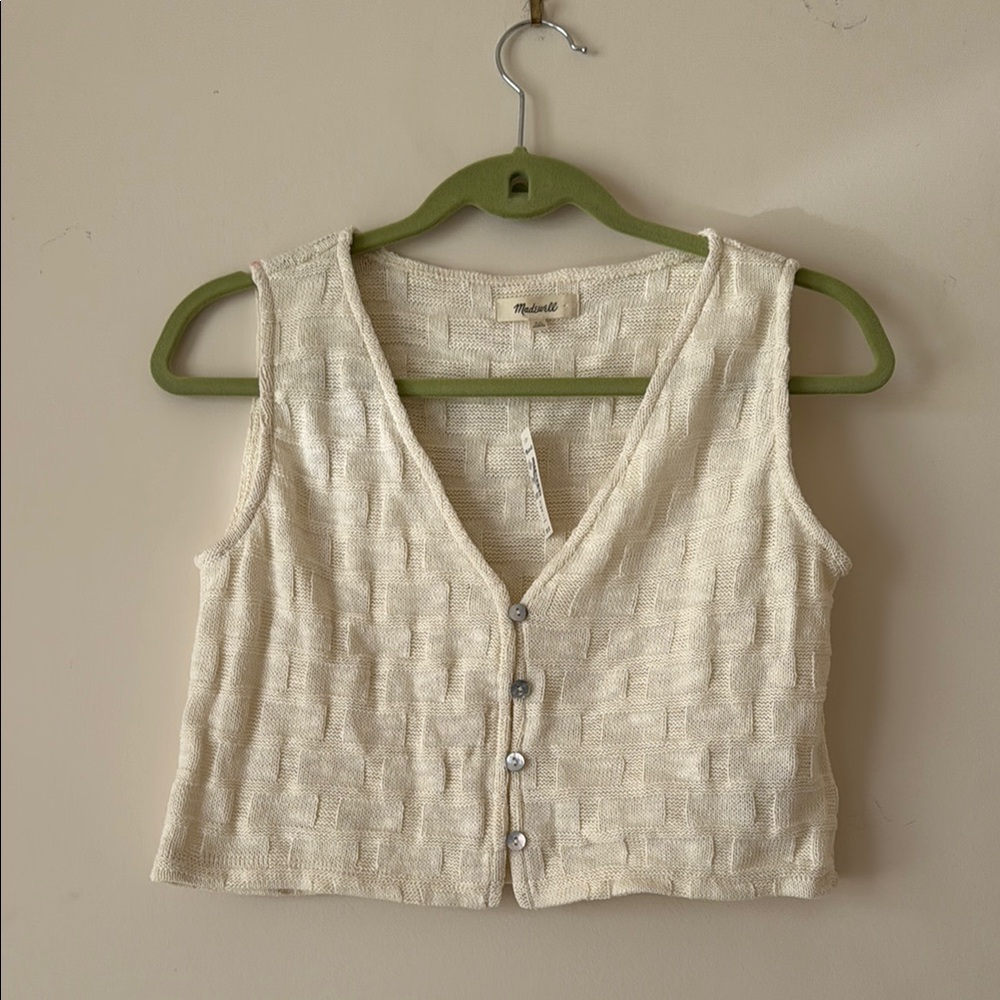 Cream Button-Down Knit Vest tank